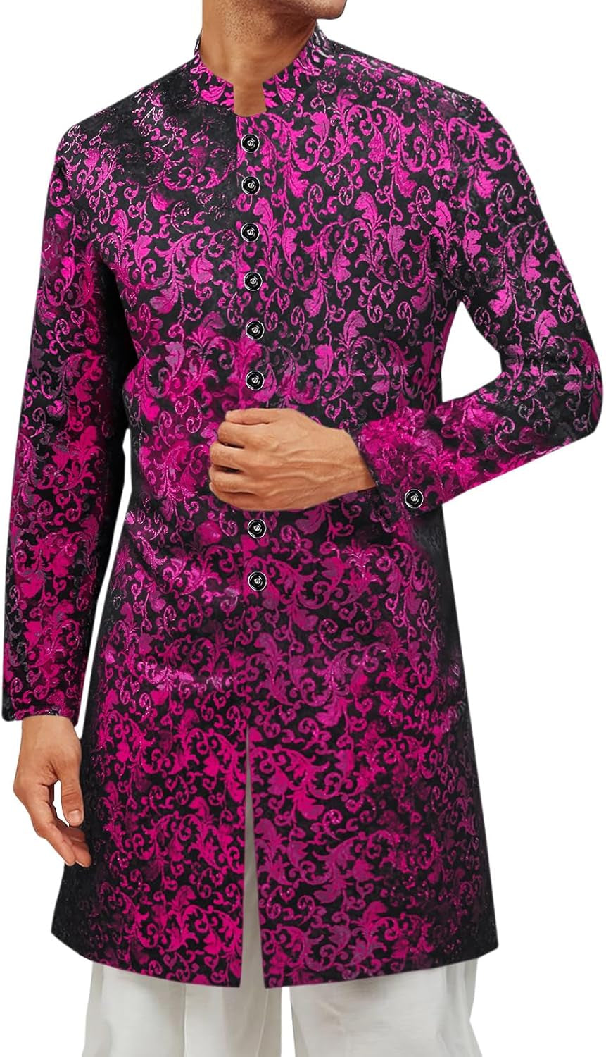 Men's Royal Ethnic Sherwani Blazer – Shiny Mandarin Collar Wedding & Party Wear