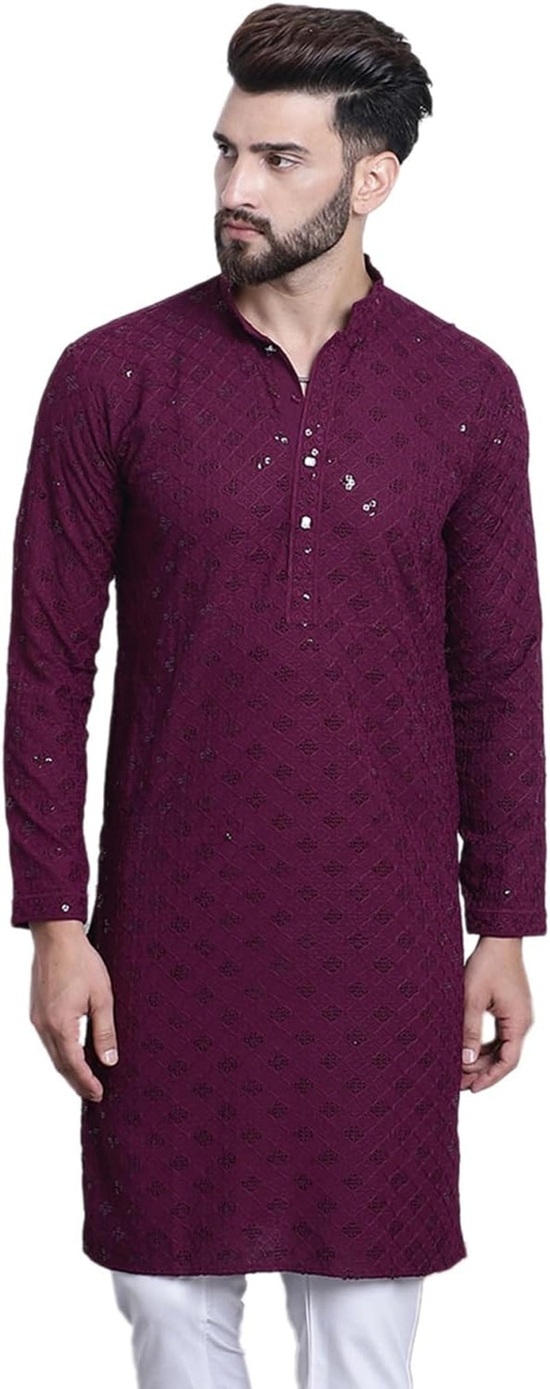 Men'S Pure Cotton Sequence Only Long Kurta