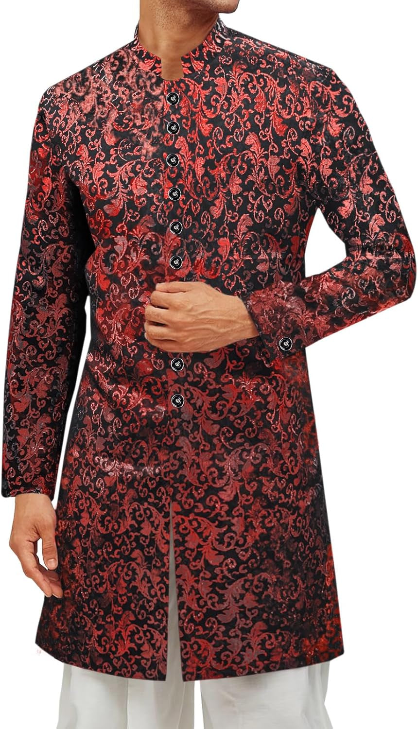 Men's Royal Ethnic Sherwani Blazer – Shiny Mandarin Collar Wedding & Party Wear