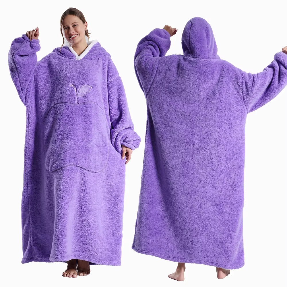 Extra Long Hooded Sweatshirts Women Wearable Blanket Hoodie