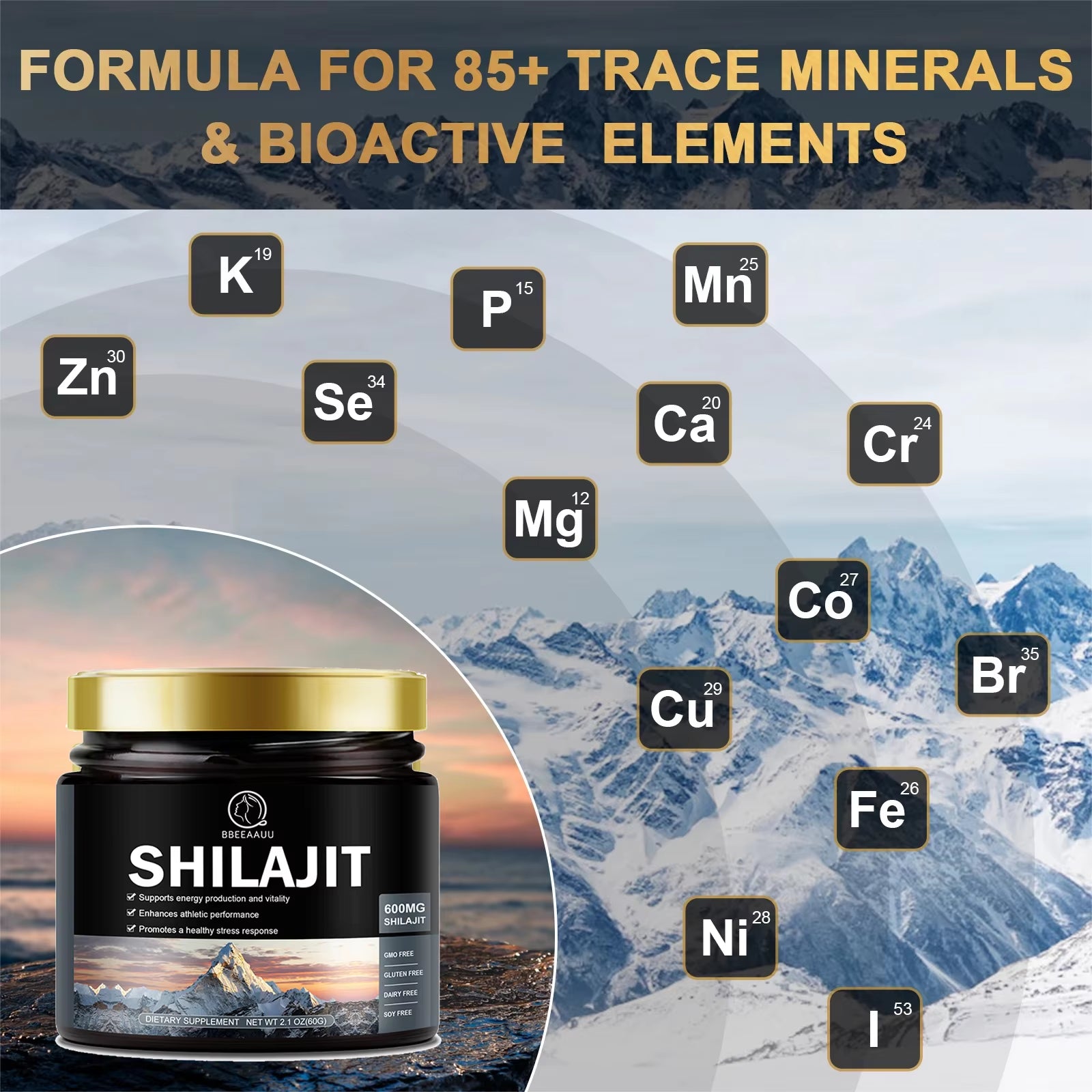 60G 100% Himalaya Pure Shilajit Resin Original Mineral Health Supplement Non-Gmo Brain Memory Cognitive Energy Health