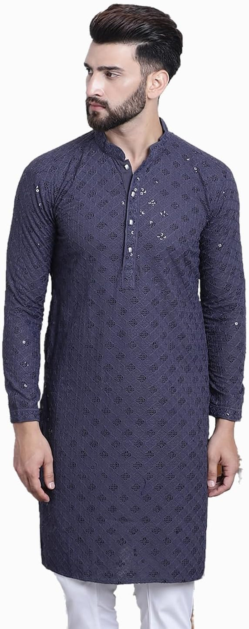 Men'S Pure Cotton Sequence Only Long Kurta