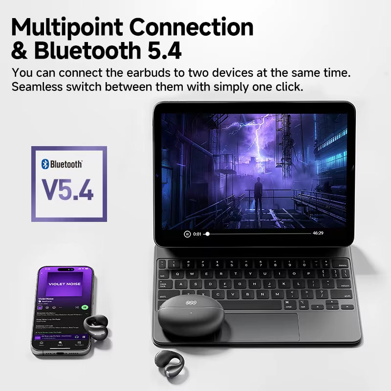 Crossky C30 Ear Clip Earphones Bluetooth 5.4 Wireless Open Ear Sports TWS Earbuds Dual-Connection Headphones