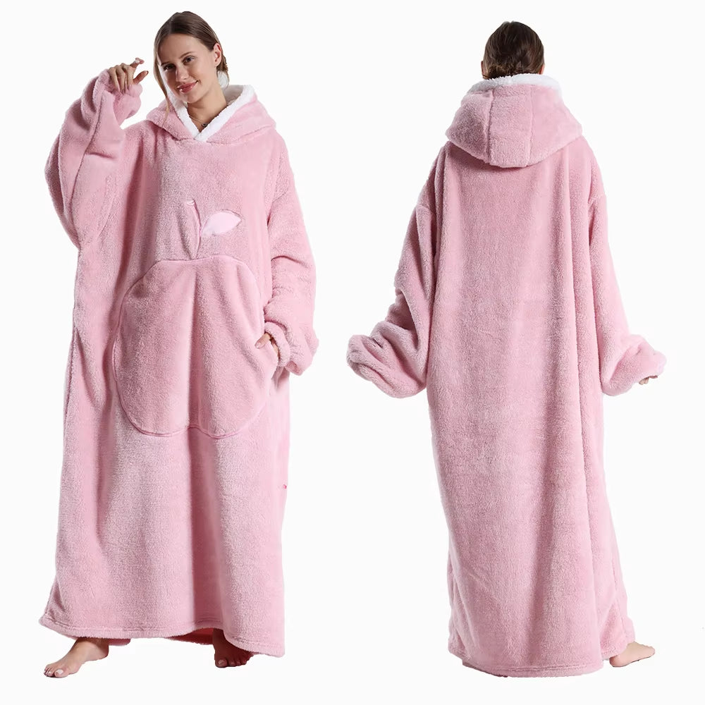 Extra Long Hooded Sweatshirts Women Wearable Blanket Hoodie