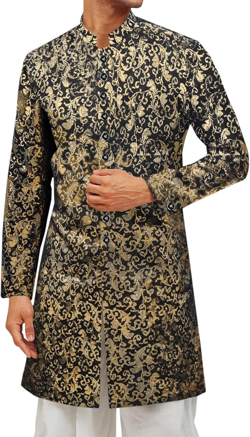 Men's Royal Ethnic Sherwani Blazer – Shiny Mandarin Collar Wedding & Party Wear