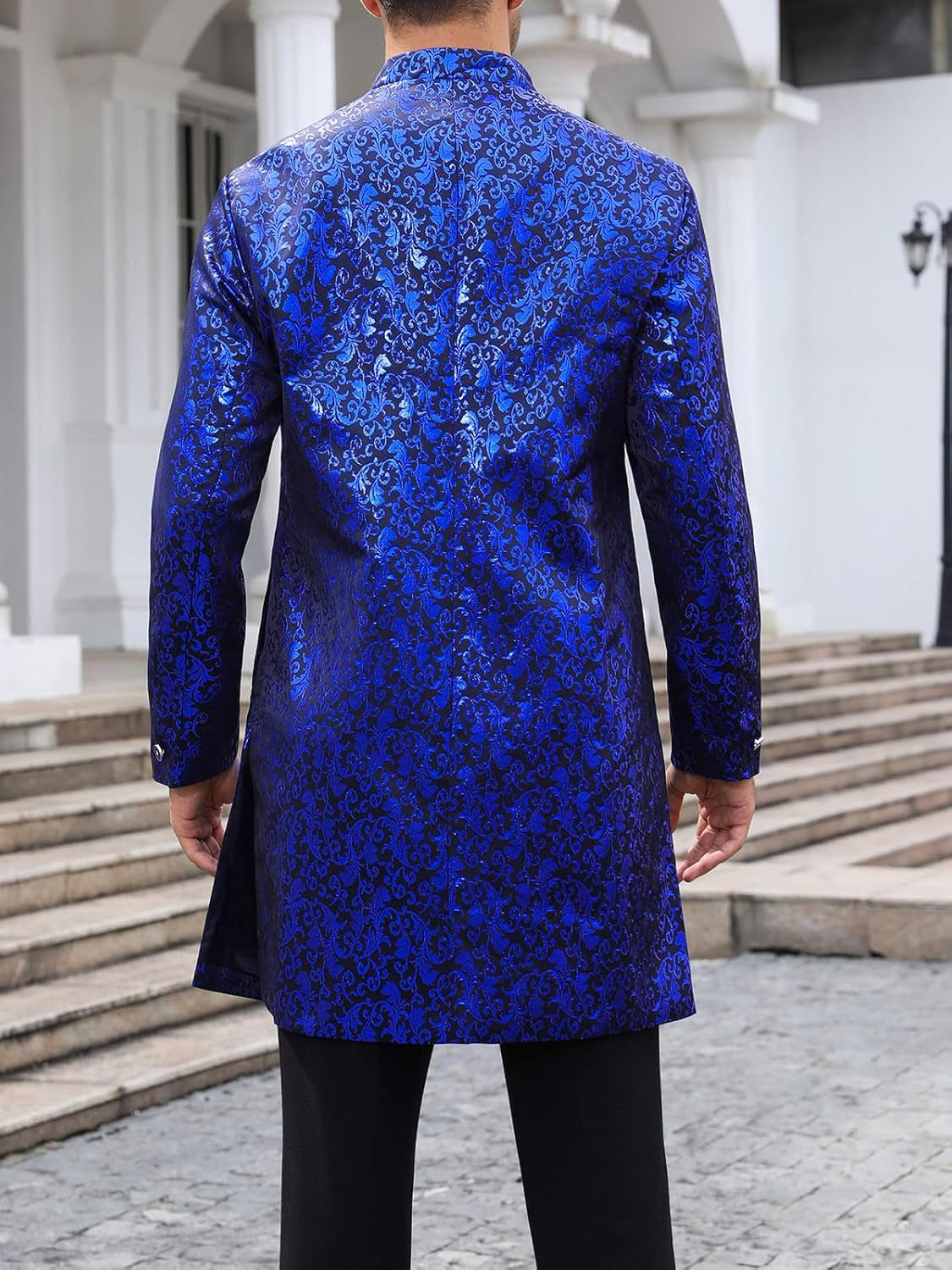 Men's Royal Ethnic Sherwani Blazer – Shiny Mandarin Collar Wedding & Party Wear