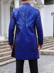Men's Royal Ethnic Sherwani Blazer – Shiny Mandarin Collar Wedding & Party Wear