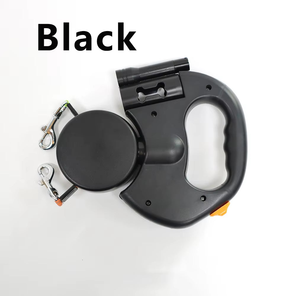 Two Dog Reflective Retractable Pet Leash – 360 Degree Zero Tangle Patent - Two Dogs Each up to 50 lbs and 10ft. Reflective Orange and Green Leads. Dual Locking