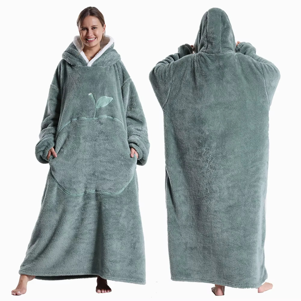 Extra Long Hooded Sweatshirts Women Wearable Blanket Hoodie