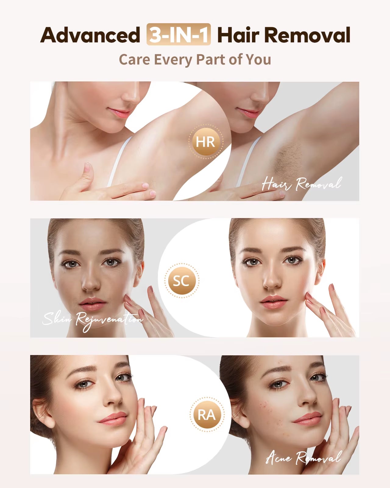 Laser Hair Removal IPL 3-In-1 Effective Hair Removal Device 9 Levels 999,900 Light Pulses Women Men Full Body Treatment Home Use