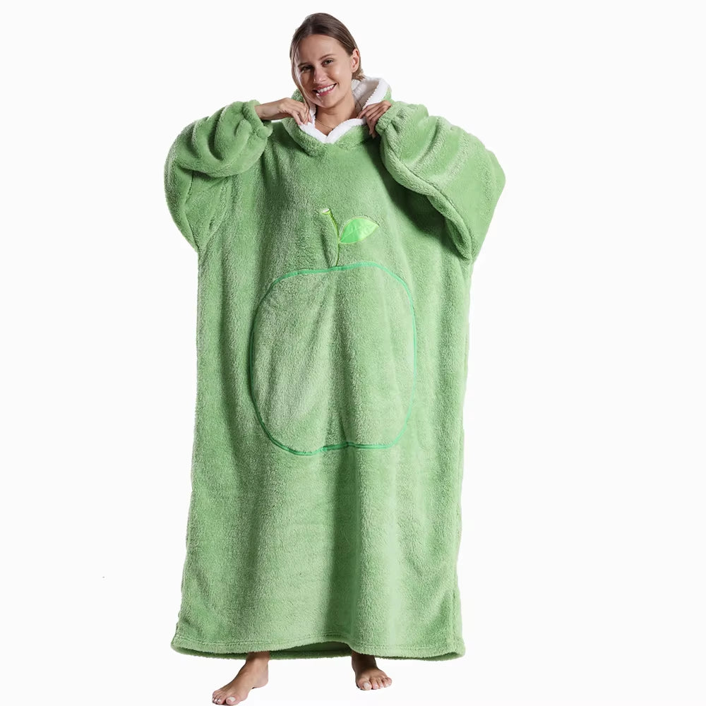 Extra Long Hooded Sweatshirts Women Wearable Blanket Hoodie