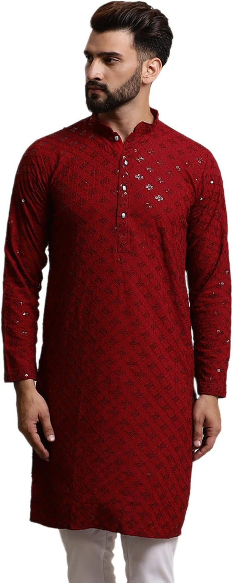 Men'S Pure Cotton Sequence Only Long Kurta