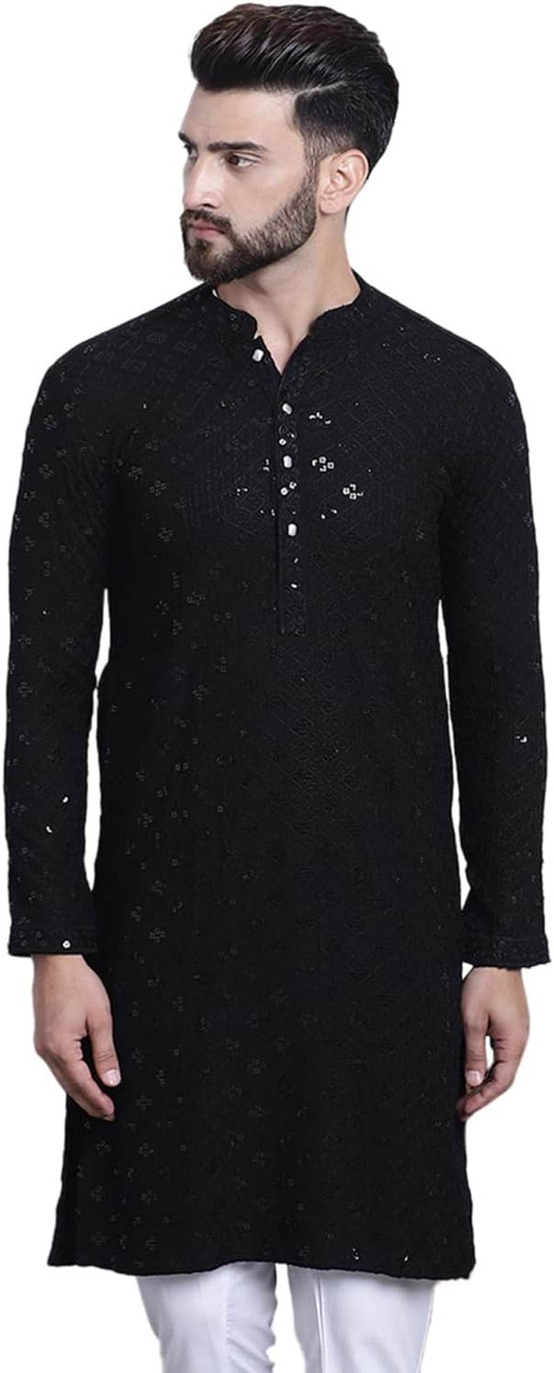 Men'S Pure Cotton Sequence Only Long Kurta