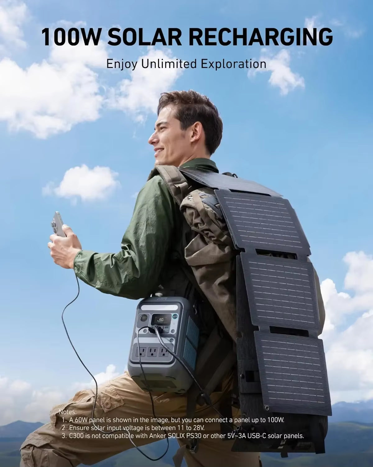 Anker SOLIX C300 Portable Power Station, Outdoor 288Wh Lifepo4 Battery, 300W (600W Surge) Solar Generator, 140W Two-Way Fast Cha