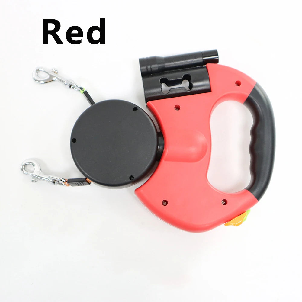 Two Dog Reflective Retractable Pet Leash – 360 Degree Zero Tangle Patent - Two Dogs Each up to 50 lbs and 10ft. Reflective Orange and Green Leads. Dual Locking
