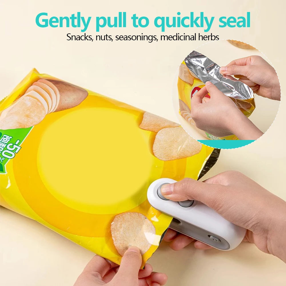 Mini Bag Sealer,2 in 1 USB Rechargeable Chip Bag Sealer Heat Seal Tool,Portable Handheld Vacuum Food Sealer Bag Sealing Machine for Snacks Chips Fresh Storage Snack Bags