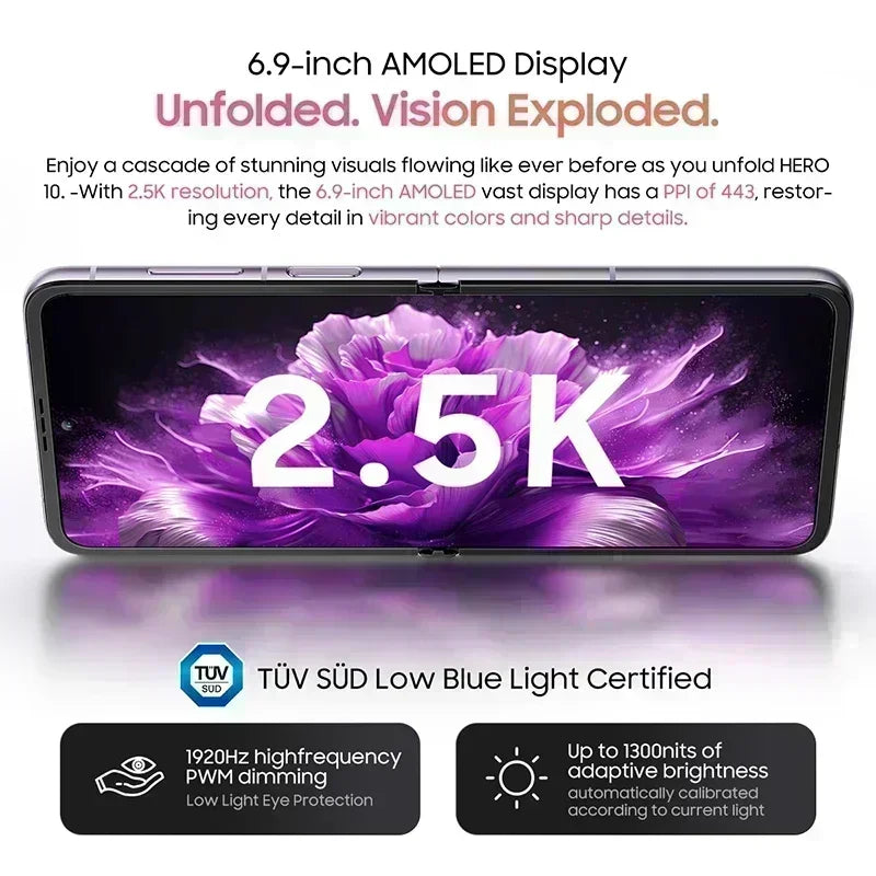 HERO 10 Smartphone 6.9 Inch AMOLED Folding Display 108MP Camera 12GB 256GB