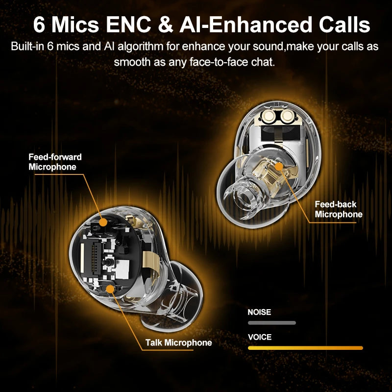HT07 ANC Wireless Earphones 40Db Noise Cancelling TWS Earbuds 6 Mic AI HD Call Bluetooth 5.2 Hifi Headphone 32H Playback
