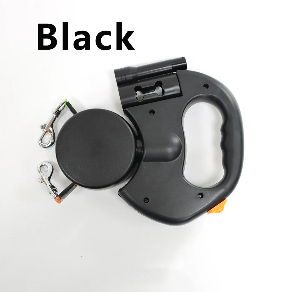 Two Dog Reflective Retractable Pet Leash – 360 Degree Zero Tangle Patent - Two Dogs Each up to 50 lbs and 10ft. Reflective Orange and Green Leads. Dual Locking