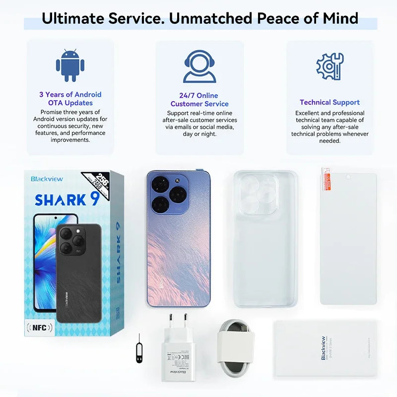 SHARK 9 5G Smartphone 6.67'' HD+ IPS 90Hz Display NFC 50MP AI Main Camera GPS Android 14