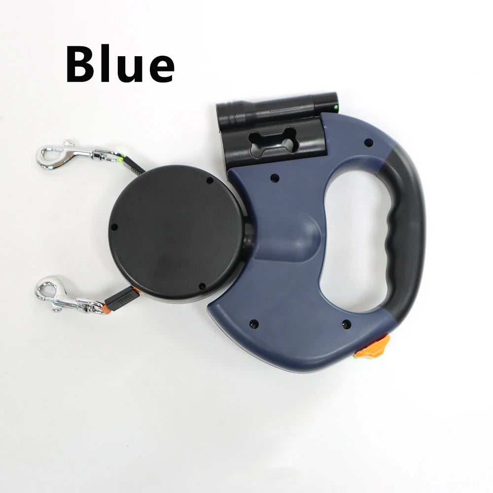 Two Dog Reflective Retractable Pet Leash – 360 Degree Zero Tangle Patent - Two Dogs Each up to 50 lbs and 10ft. Reflective Orange and Green Leads. Dual Locking