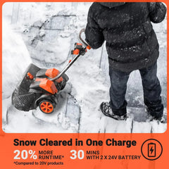 VOLTASK Cordless Snow Shovel with Wheels, 48V | 16-Inch | 4-Ah Brushless Cordless Snow Blower, Battery Snow Blower with Directional Plate & LED Lights (2 * 24V Battery & Dual Quick Charger Included)