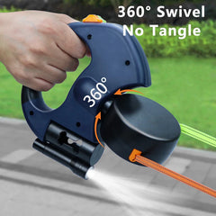 Two Dog Reflective Retractable Pet Leash – 360 Degree Zero Tangle Patent - Two Dogs Each up to 50 lbs and 10ft. Reflective Orange and Green Leads. Dual Locking