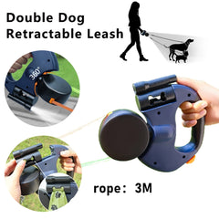 Two Dog Reflective Retractable Pet Leash – 360 Degree Zero Tangle Patent - Two Dogs Each up to 50 lbs and 10ft. Reflective Orange and Green Leads. Dual Locking