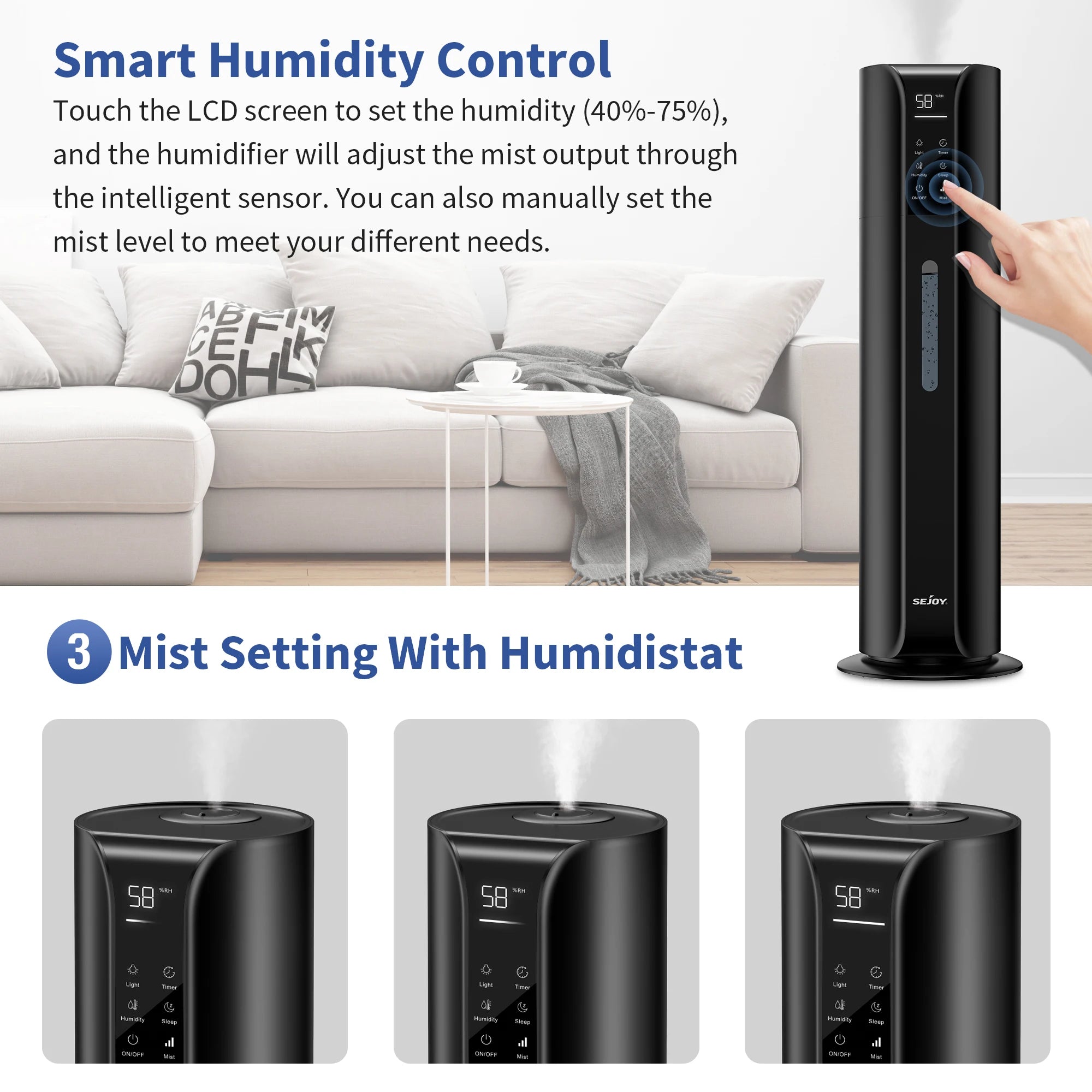 Sejoy 9L Cool Mist Humidifier with Remote & Essential Oil Diffuser