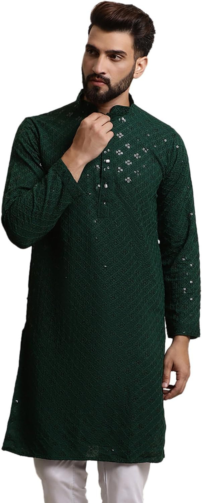 Men'S Pure Cotton Sequence Only Long Kurta