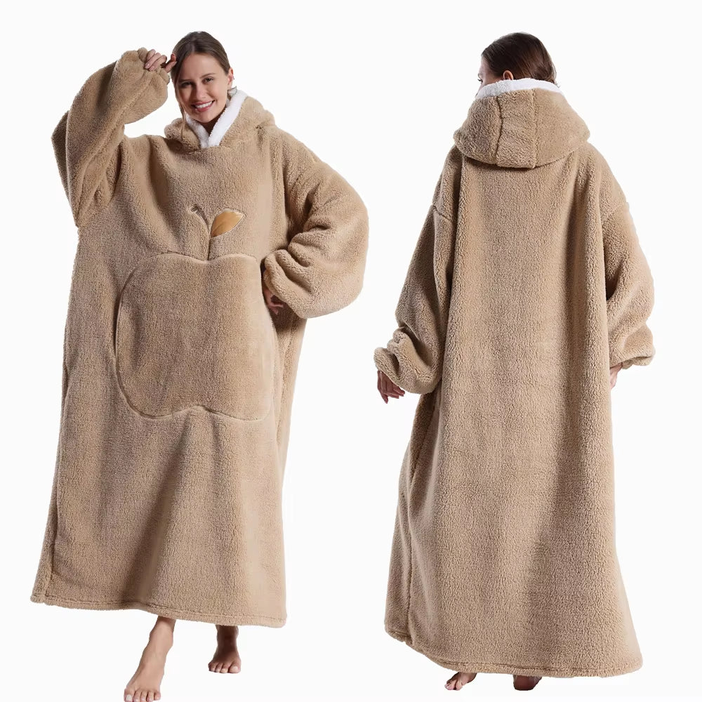 Extra Long Hooded Sweatshirts Women Wearable Blanket Hoodie