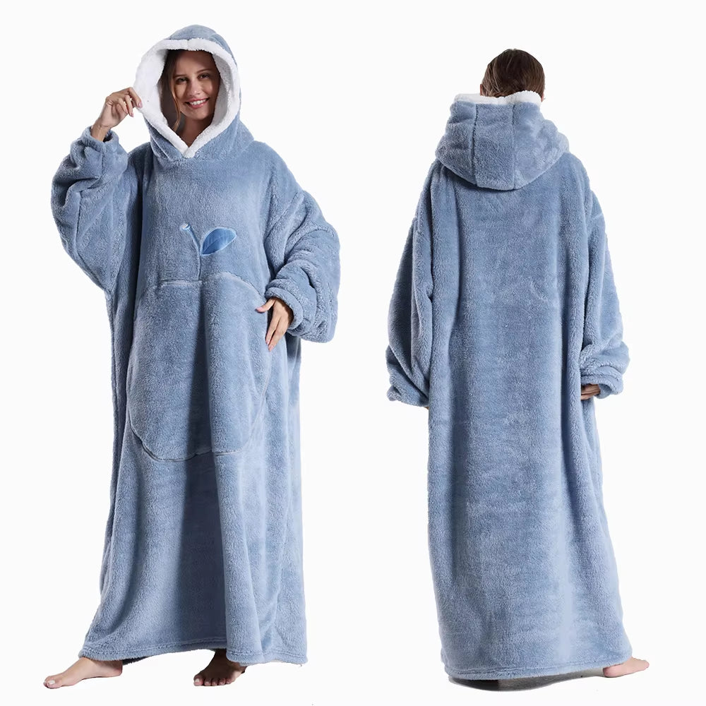 Extra Long Hooded Sweatshirts Women Wearable Blanket Hoodie