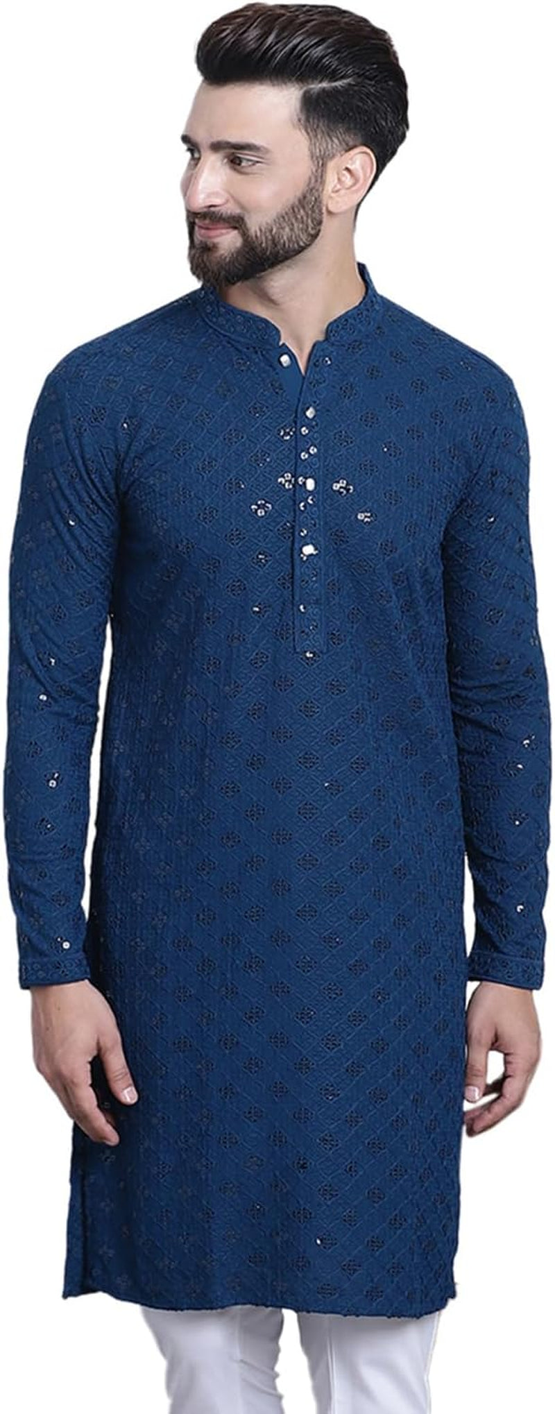Men'S Pure Cotton Sequence Only Long Kurta
