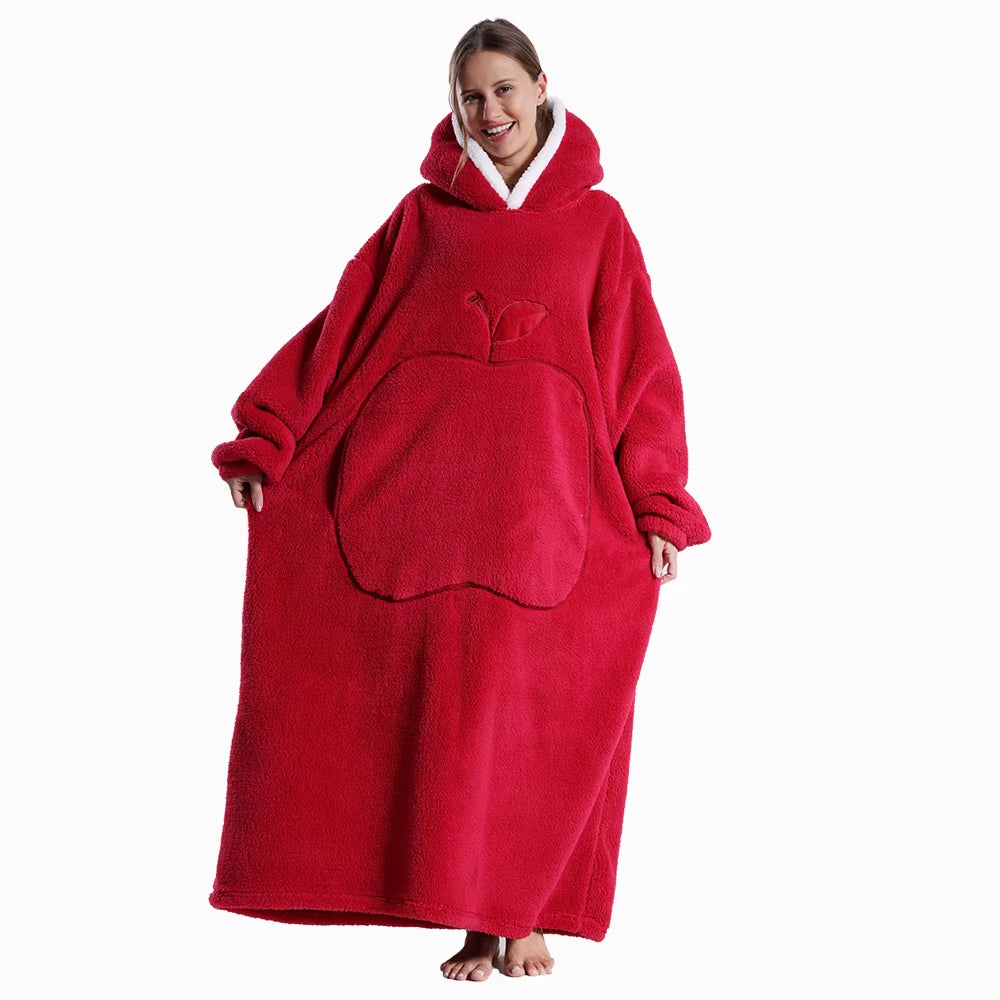 Extra Long Hooded Sweatshirts Women Wearable Blanket Hoodie