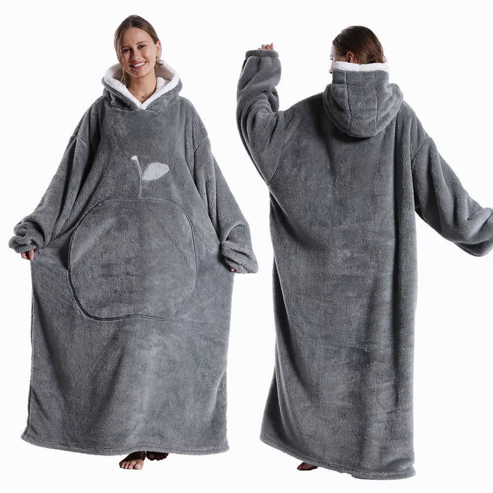 Extra Long Hooded Sweatshirts Women Wearable Blanket Hoodie
