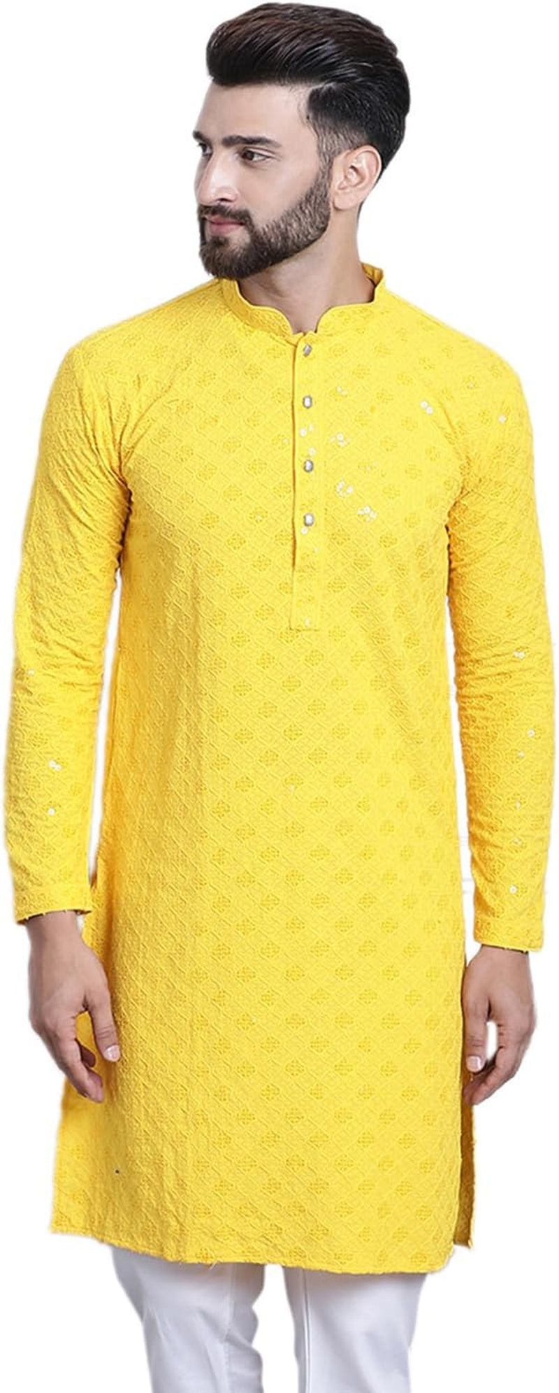 Men'S Pure Cotton Sequence Only Long Kurta