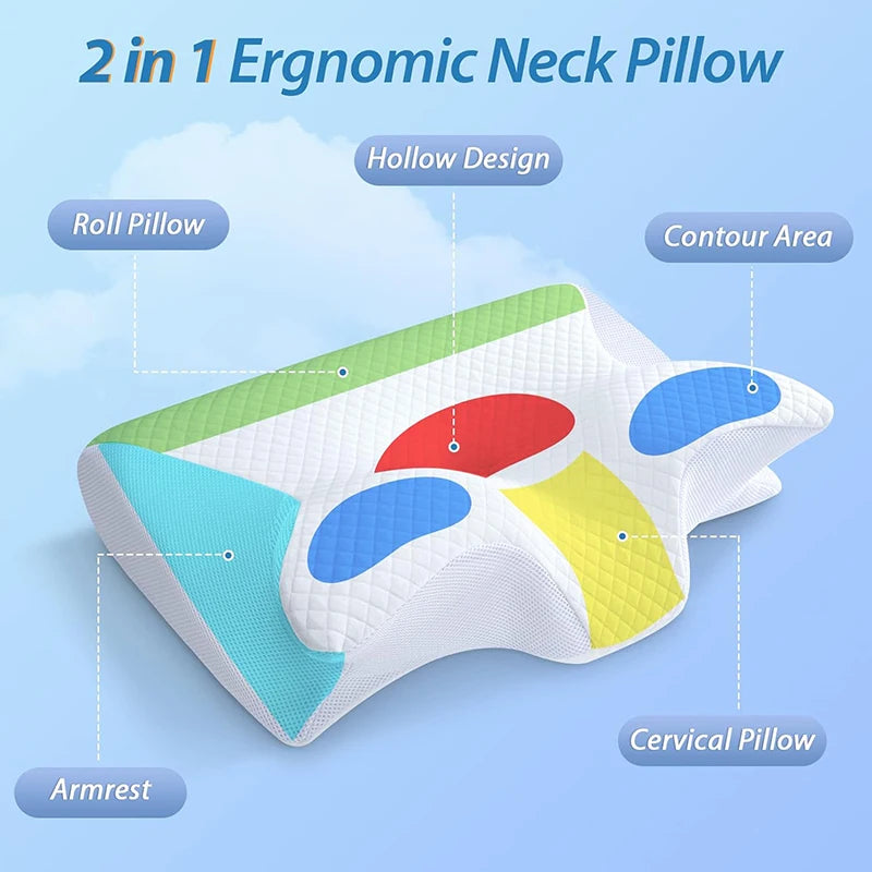 2-in-1 Memory Foam Neck Pillow – Ergonomic Support for Pain Relief