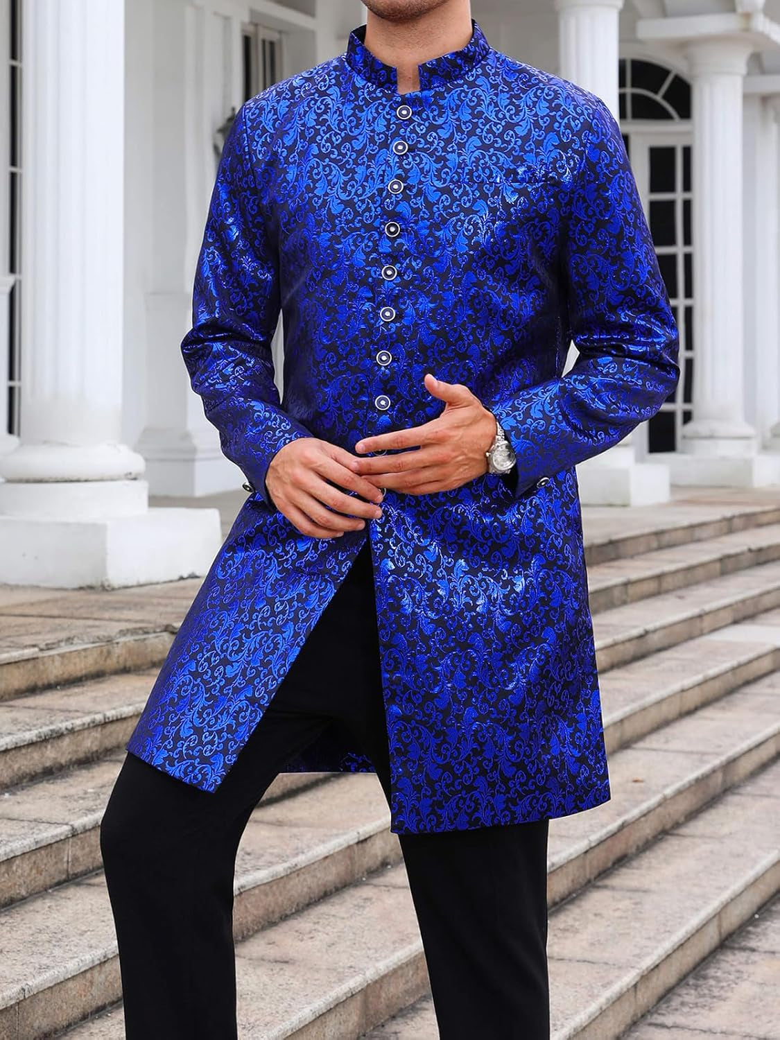 Men's Royal Ethnic Sherwani Blazer – Shiny Mandarin Collar Wedding & Party Wear