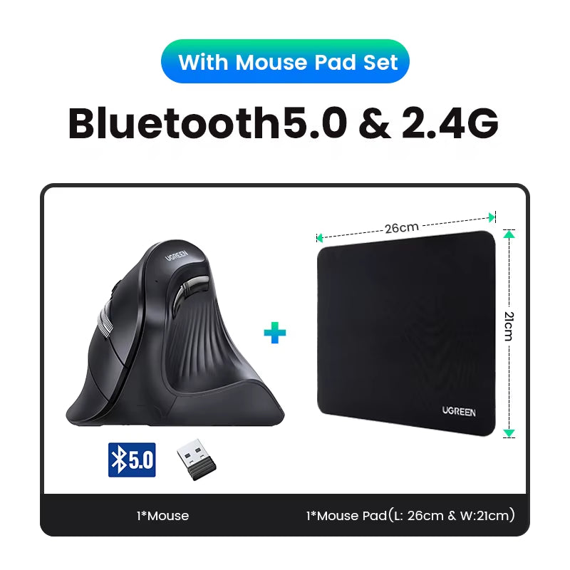 Vertical Mouse Wireless Bluetooth5.0 2.4G Ergonomic 4000DPI 6 Mute Buttons for Macbook Tablet Laptops Computer PC Mice