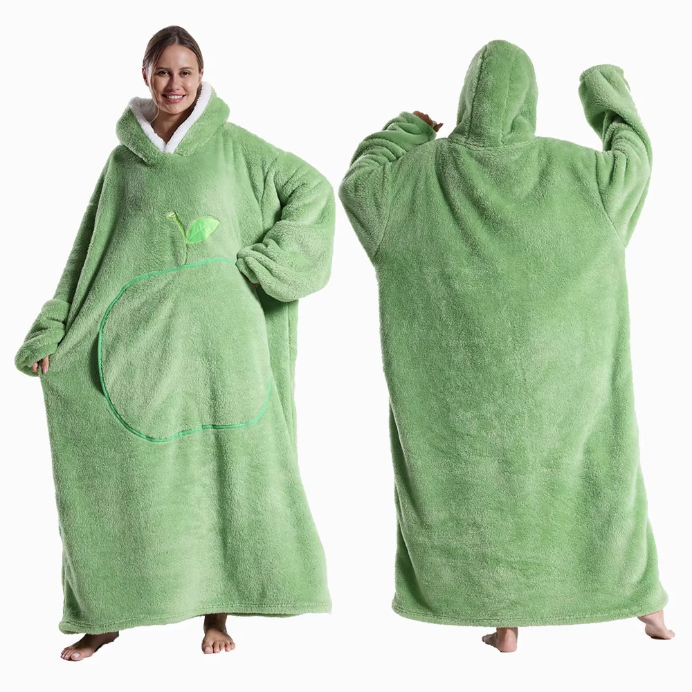 Extra Long Hooded Sweatshirts Women Wearable Blanket Hoodie