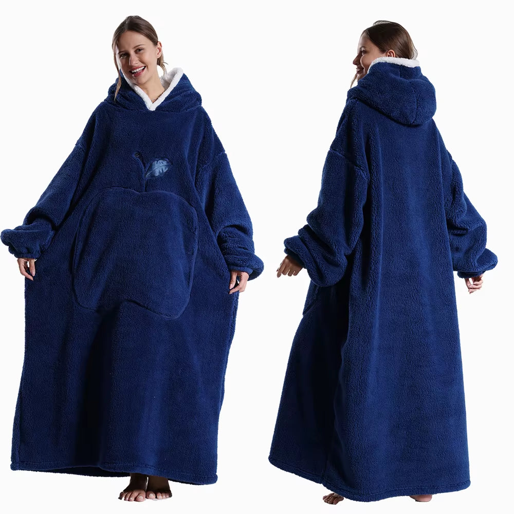 Extra Long Hooded Sweatshirts Women Wearable Blanket Hoodie