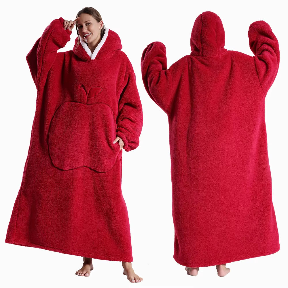 Extra Long Hooded Sweatshirts Women Wearable Blanket Hoodie