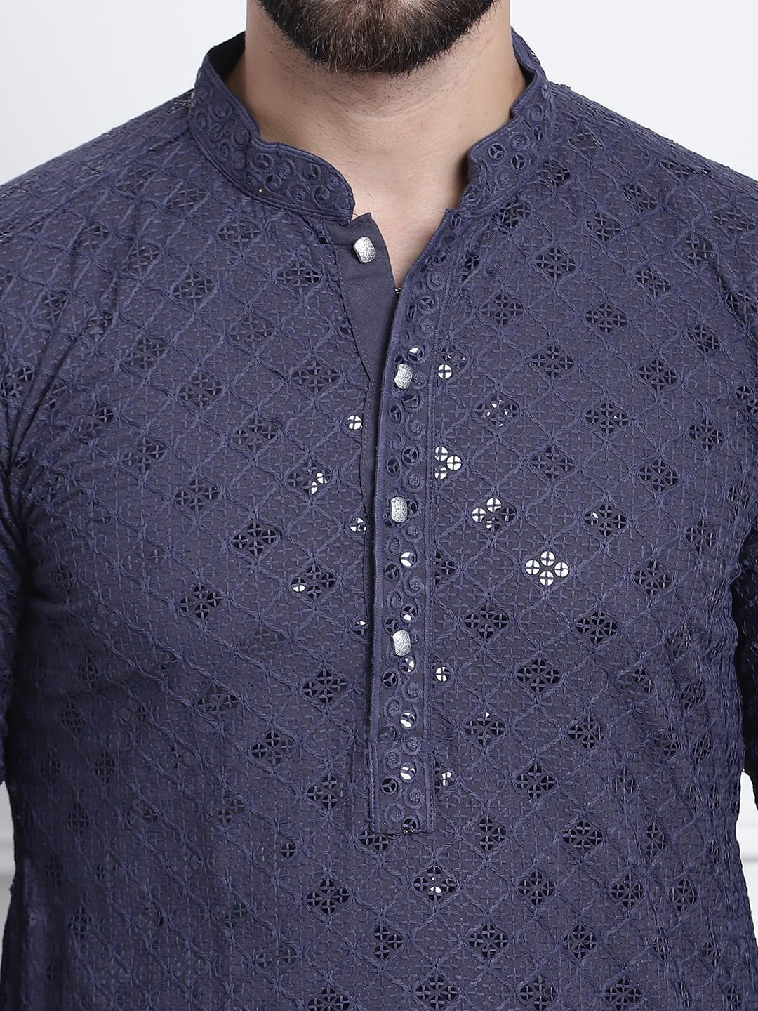 Men'S Pure Cotton Sequence Only Long Kurta