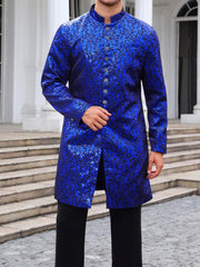 Men's Royal Ethnic Sherwani Blazer – Shiny Mandarin Collar Wedding & Party Wear