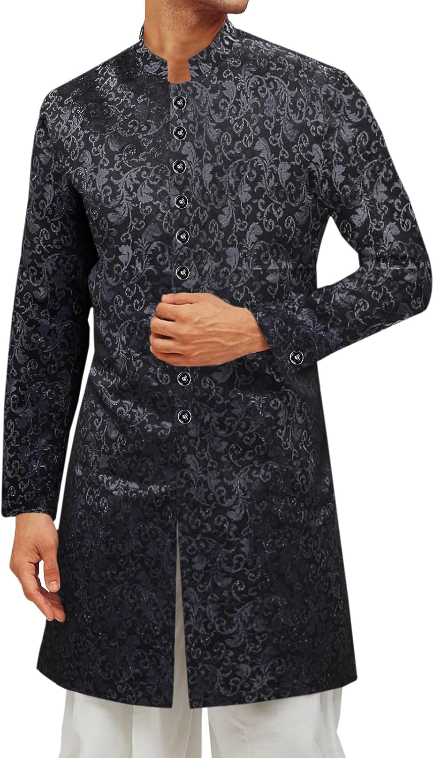 Men's Royal Ethnic Sherwani Blazer – Shiny Mandarin Collar Wedding & Party Wear